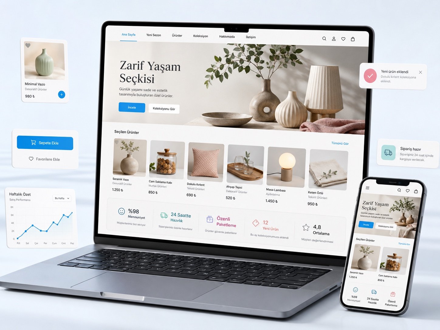 Sample e-commerce website we designed, on laptop and mobile